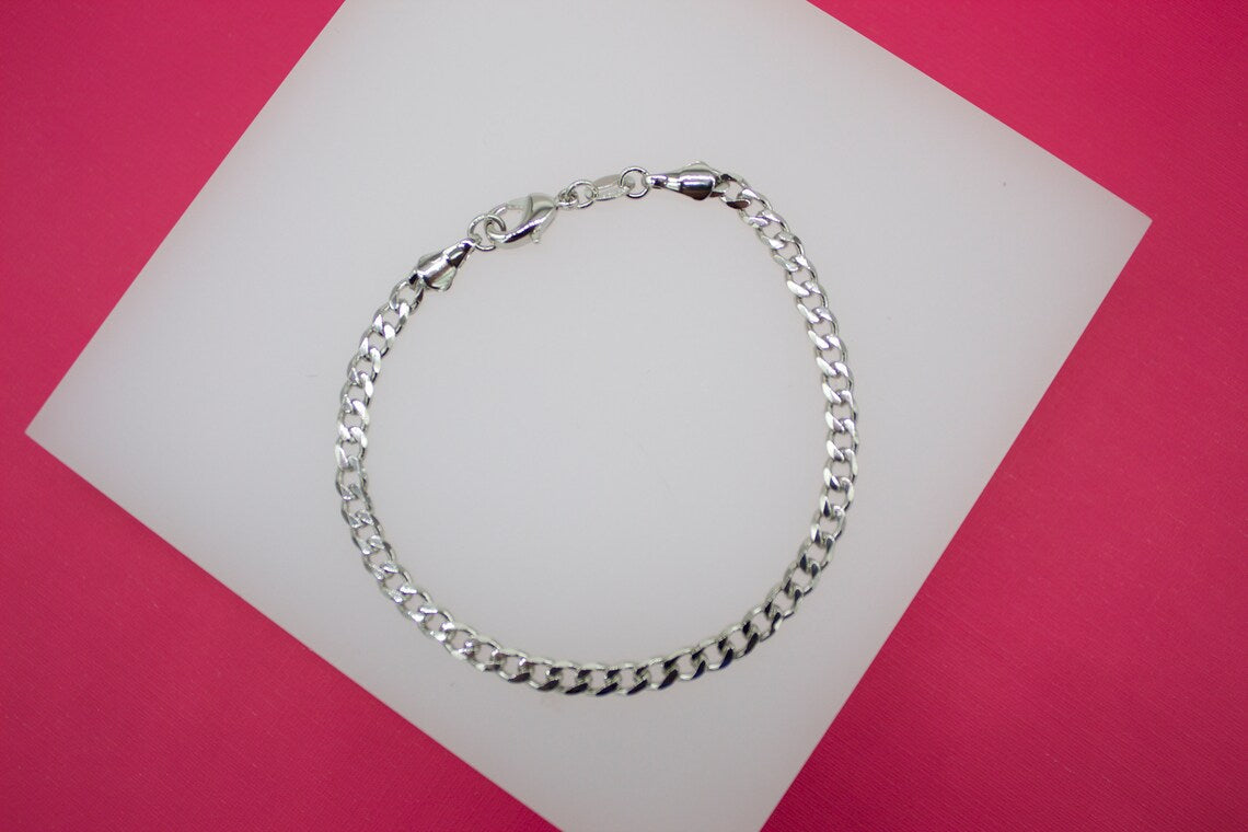 18K Rhodium Filled 4mm Cuban Link Bracelet (I282)
