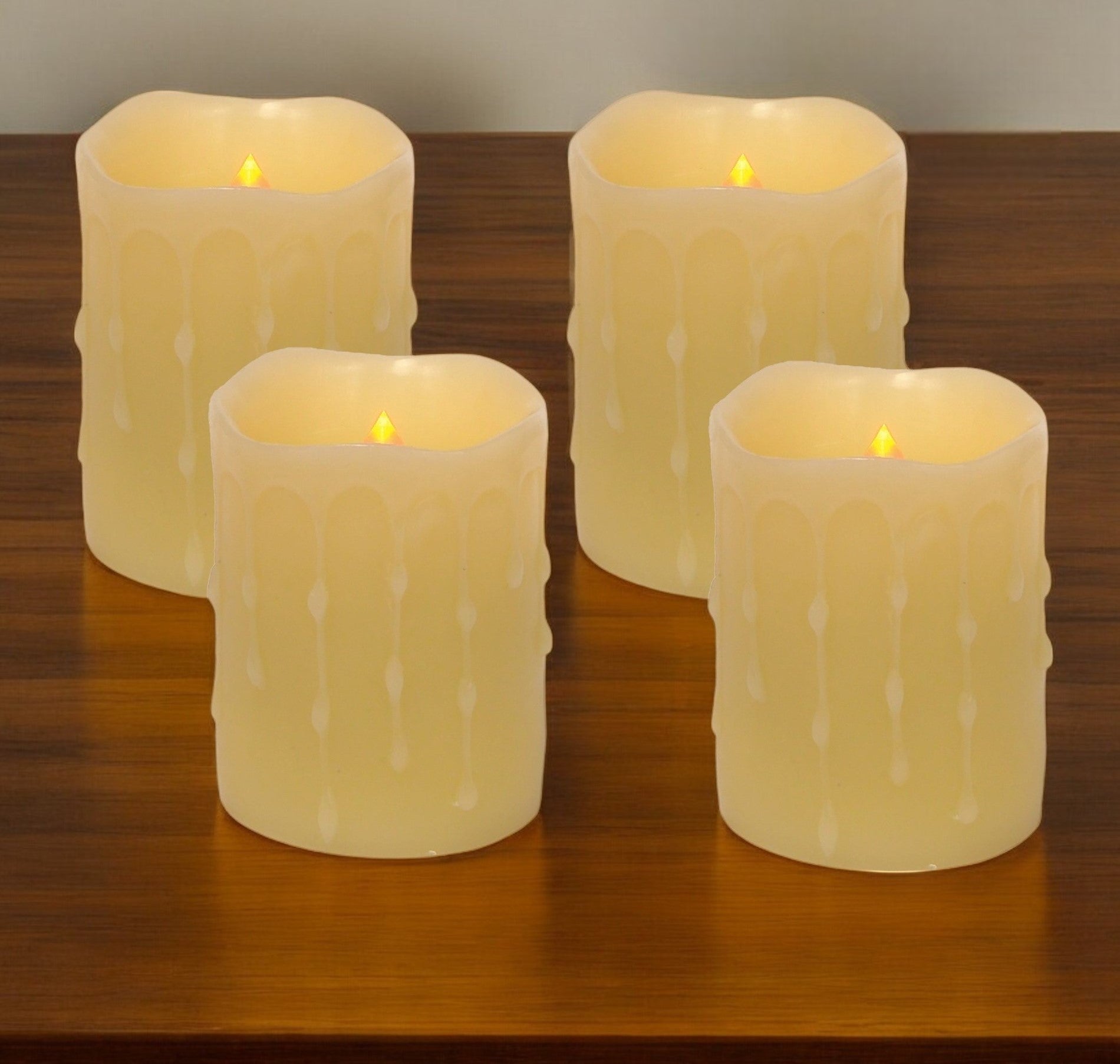 Set of Four Yellow Flameless Pillar Candles-0