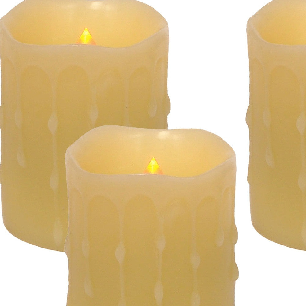 Set of Four Yellow Flameless Pillar Candles-5