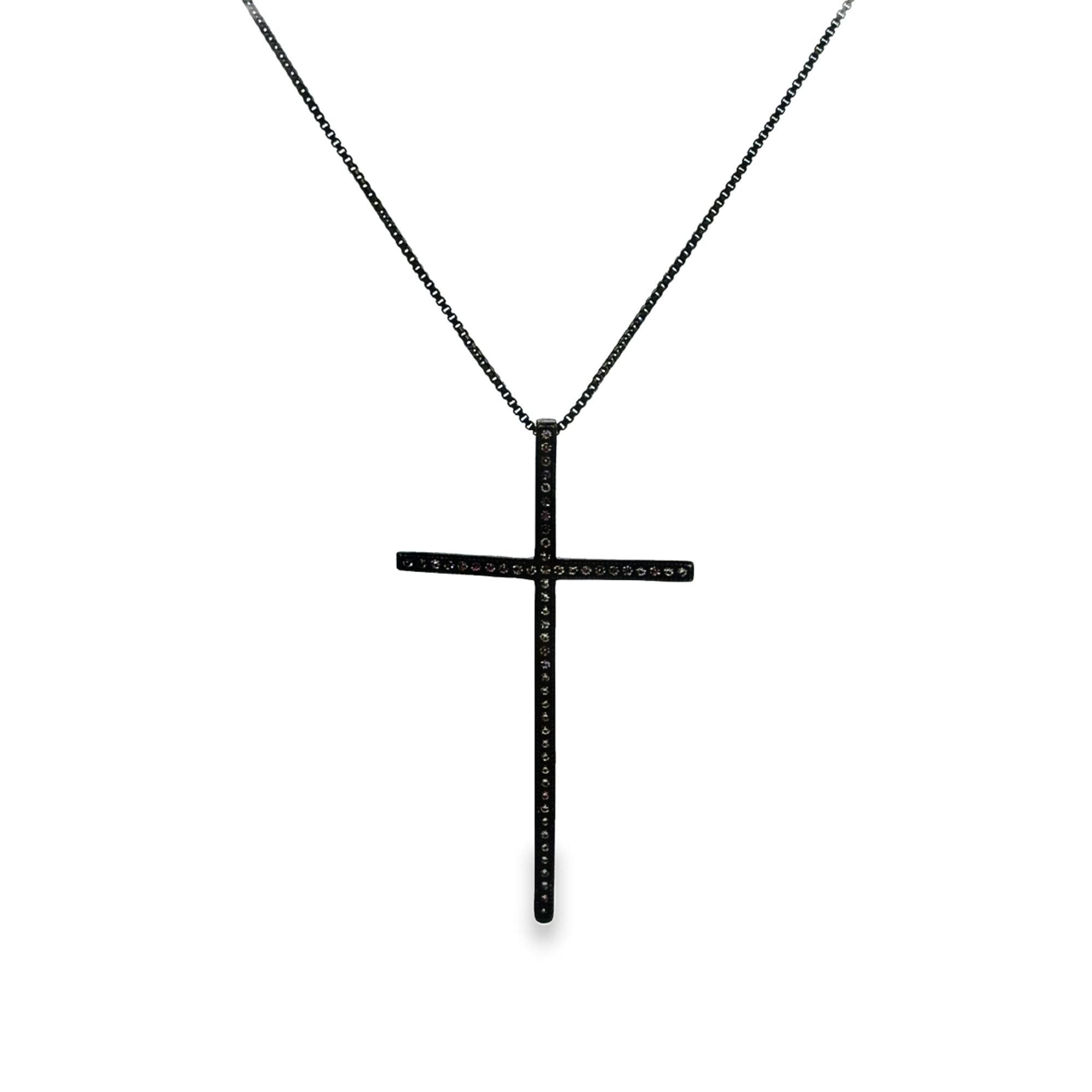 Slim Long Cross Crucifix Necklace With CZ Stones (G166)
