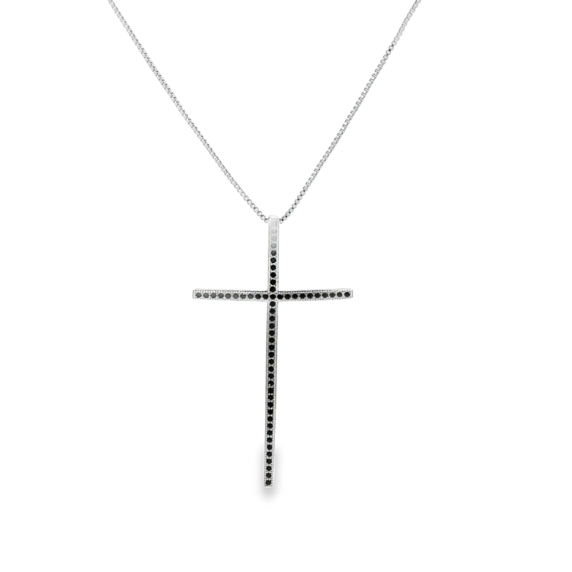 Slim Long Cross Crucifix Necklace With CZ Stones (G166)