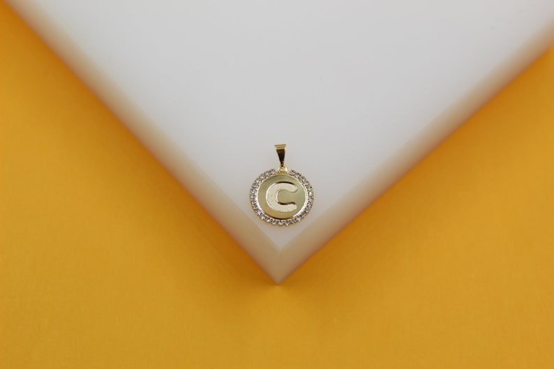 18K Gold Filled Round Medallion Initial Pendant (A70A)-2