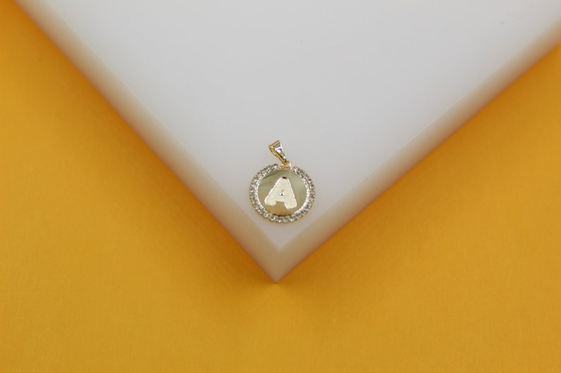 18K Gold Filled Round Medallion Initial Pendant (A70A)-1