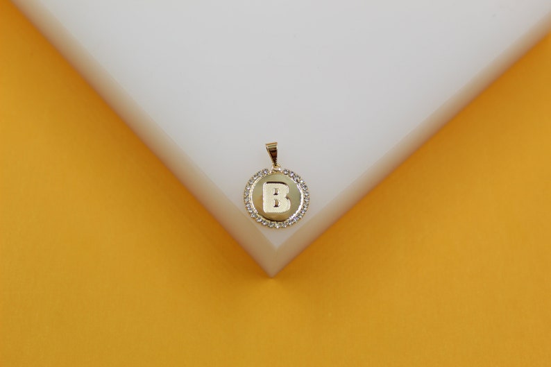 18K Gold Filled Round Medallion Initial Pendant (A70A)-3