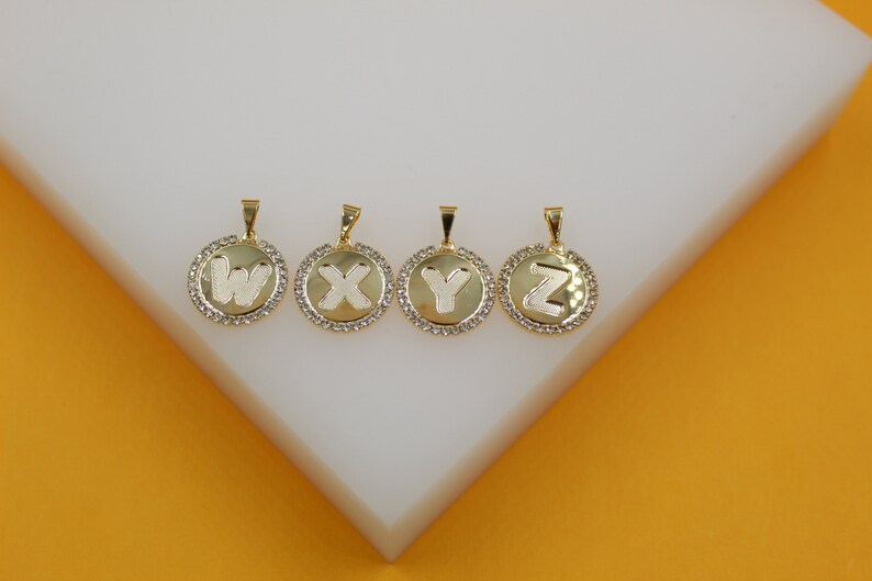 18K Gold Filled Round Medallion Initial Pendant (A70A)-4