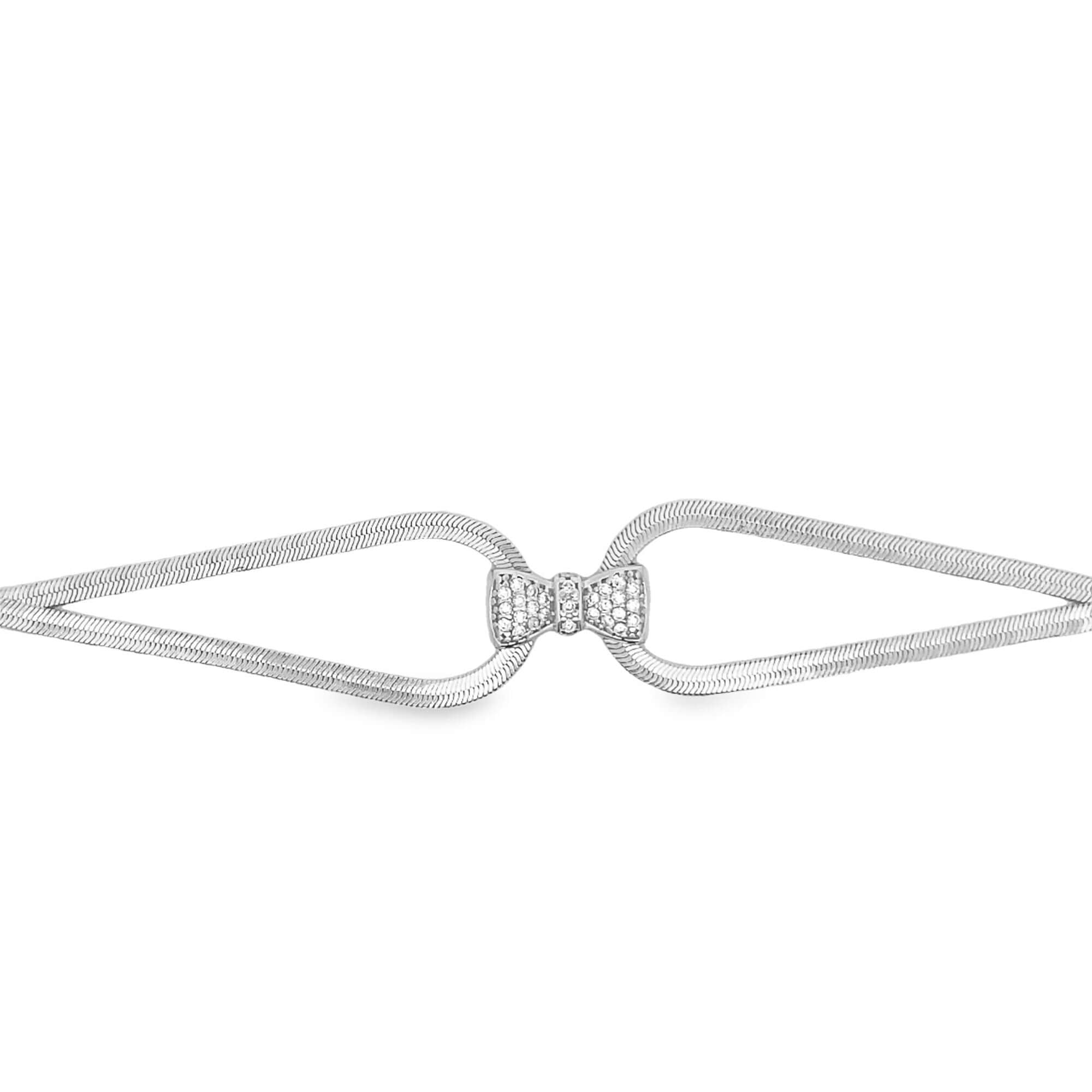 3mm Herringbone Snake Necklace with CZ Bowtie Charm (H254)(I282A)-3
